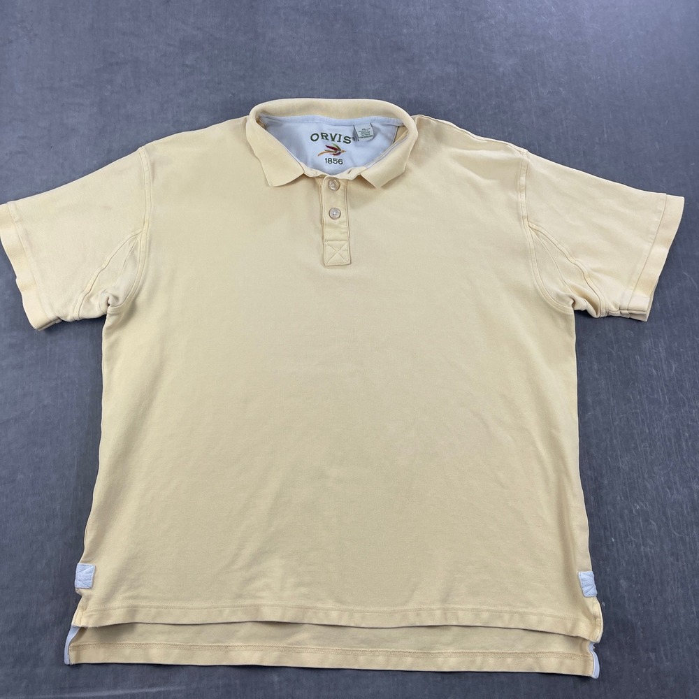 Orvis Mens XL Yellow Polo Shirt Short‎ Sleeve Pique Cotton Classic Fit